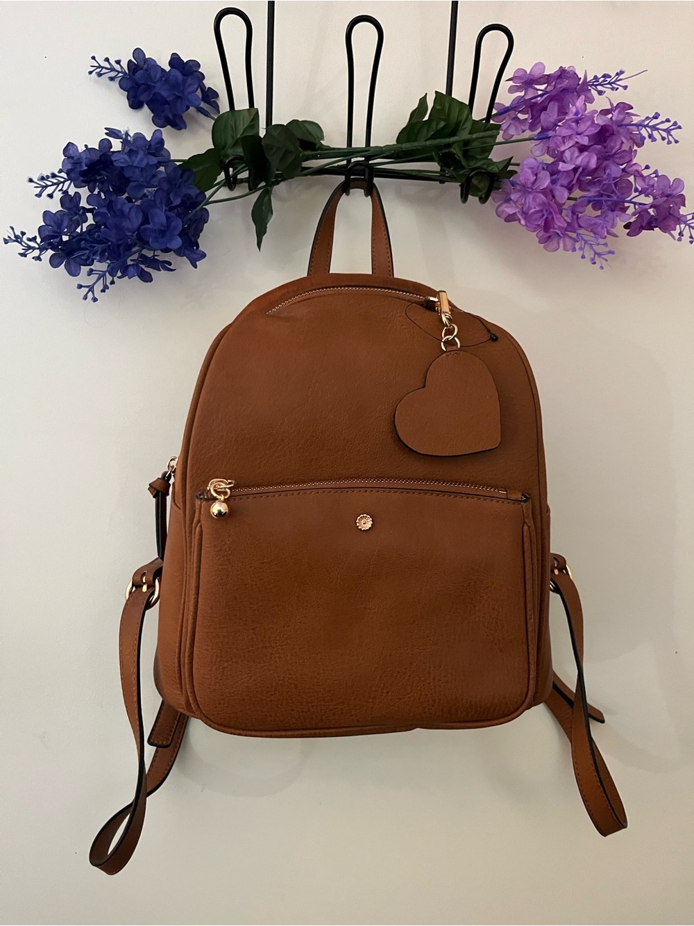 LC Lauren Conrad Brown Faux Leather Heart Charm Backpack